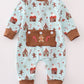 Blue christmas gingerbread boy zip romper