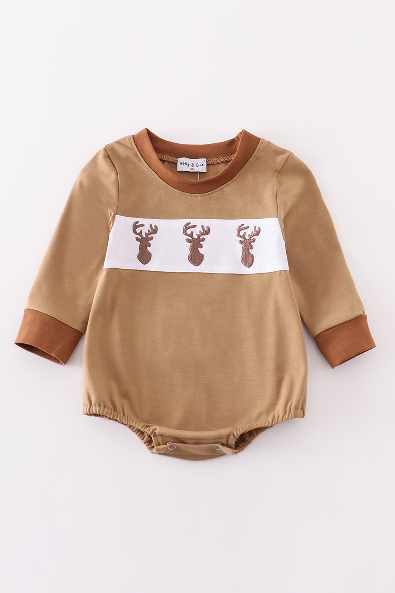 Brown deer embroidery boy bubble