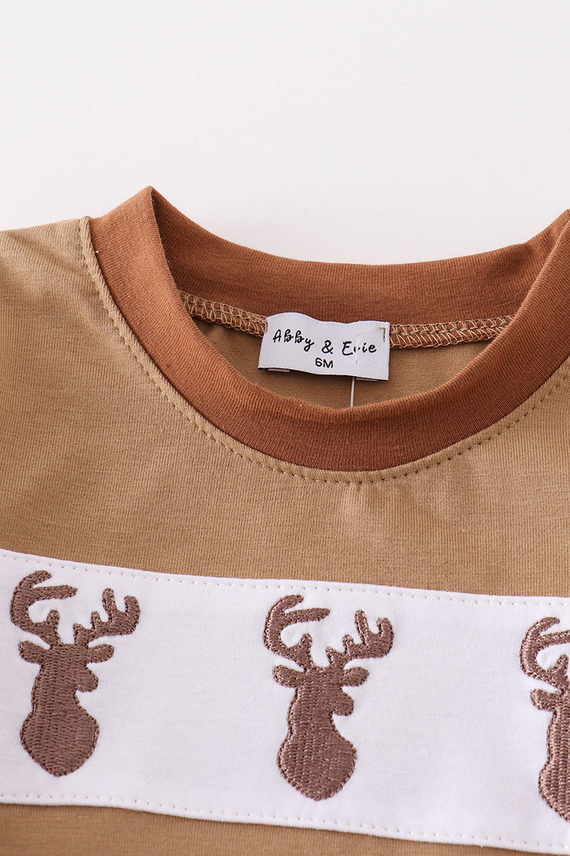 Brown deer embroidery boy bubble