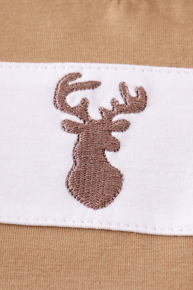 Brown deer embroidery boy bubble