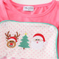 Pink christmas santa reindeer tree embroidery girl dress set