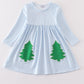 Green christmas tree applique girl dress