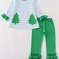 Green christmas tree applique girl pants set