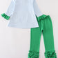 Green christmas tree applique girl pants set