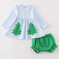 Green christmas tree embroidery girl bloomer set