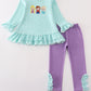 Green stripe princess embroidery girl set