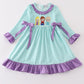 Green stripe princess embroidery girl dress