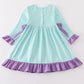 Green stripe princess embroidery girl dress