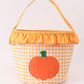 Pumpkin applique checkered ruffle candy bucket