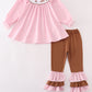 Pink dot smocked western embroidery girl set