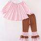 Pink dot smocked western embroidery girl set