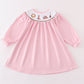 Pink dot smocked western embroidery girl dress