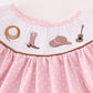 Pink dot smocked western embroidery girl dress