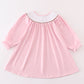 Pink dot smocked western embroidery girl dress