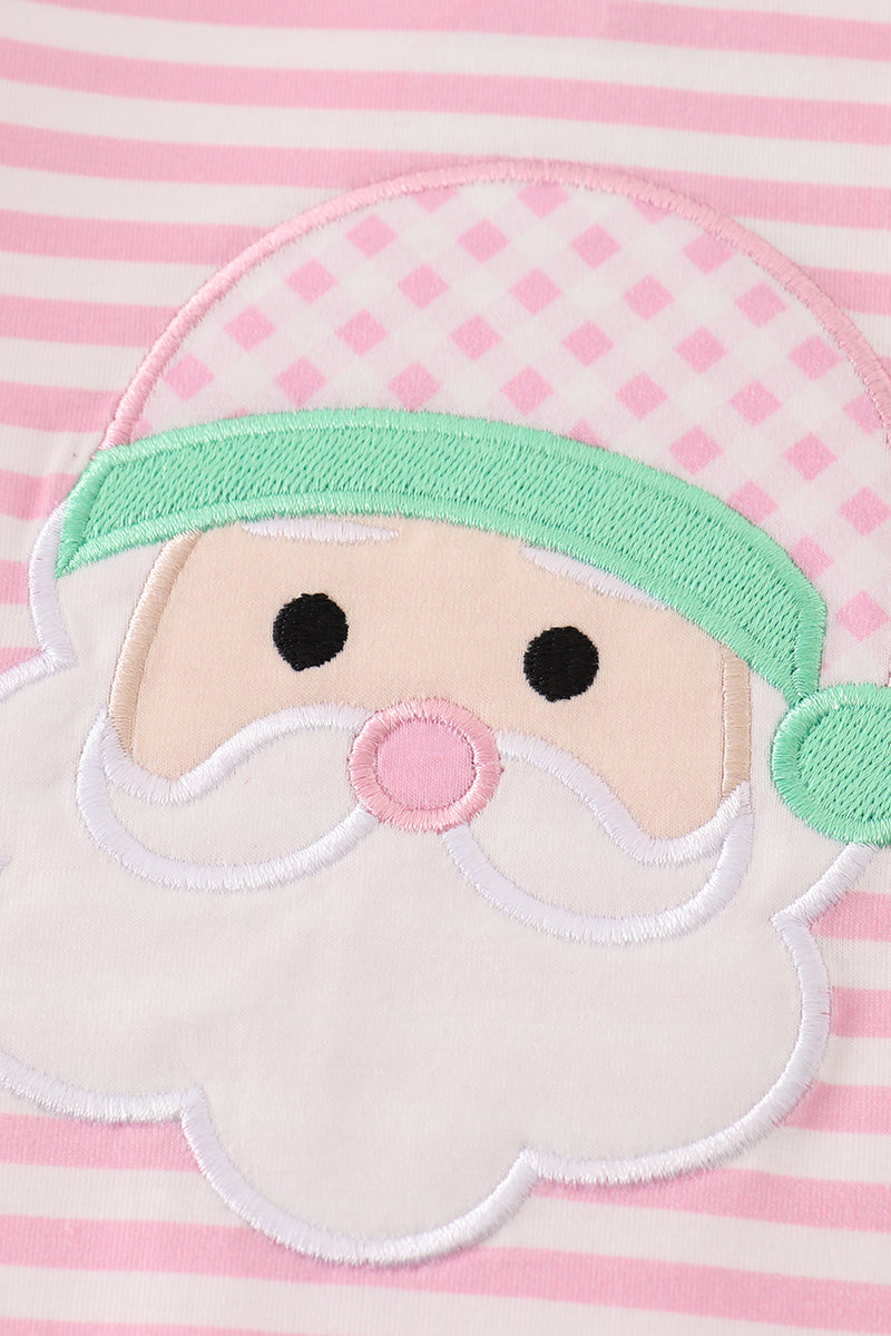 Pink stripe christmas santa claus applique girl romper