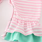 Pink stripe christmas santa claus applique girl romper