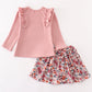 Pink floral ruffle skirt set