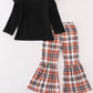 Rust plaid girl ruffle pants set