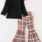 Rust plaid girl ruffle pants set