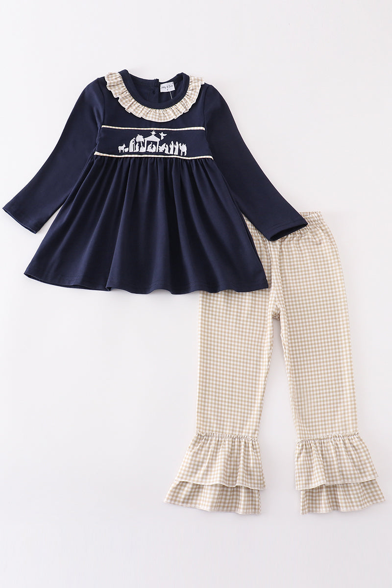 Navy nativity embroidery girl set