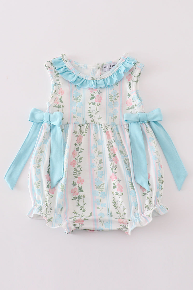 Blue floral print ruffle girl bubble