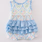 Pink blue floral print smocked girl bubble