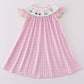 Pink golf embroidery gingham girl dress