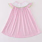 Pink golf embroidery gingham girl dress