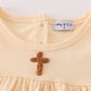 Beige easter cross french knot girl dress