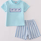 Blue whale embroidery boy set