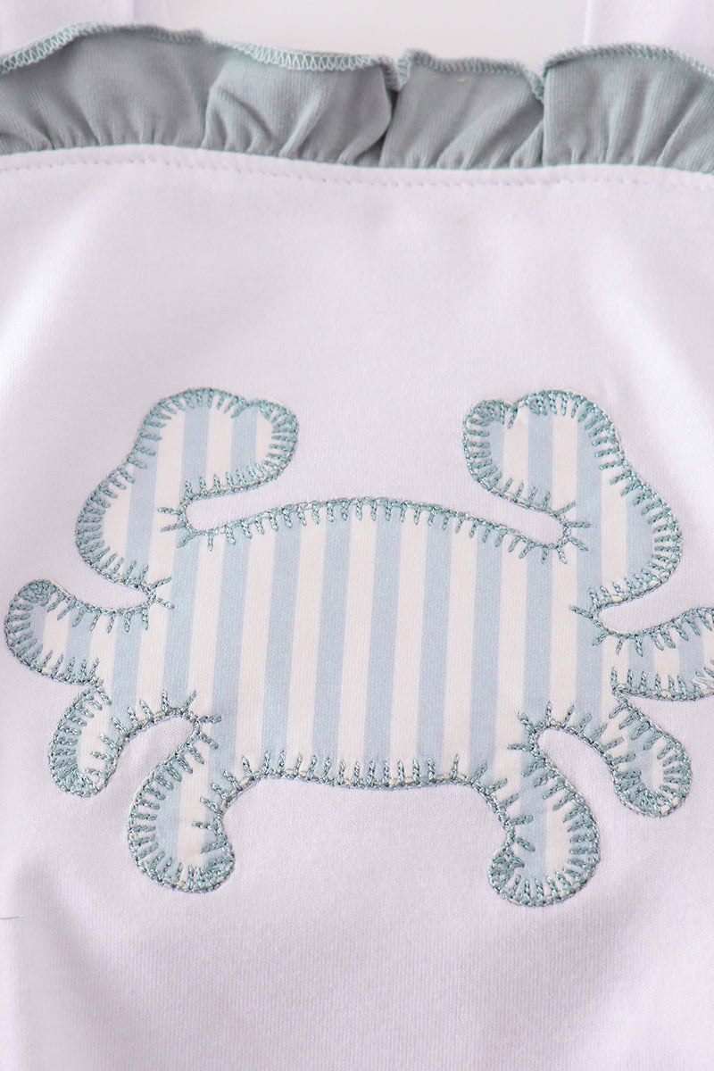 White crab applique ruffle girl bubble