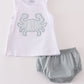 White crab applique boy bloomer set