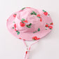 White & pink stripe strawberry print sun hat