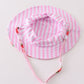 White & pink stripe strawberry print sun hat