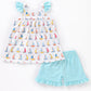 Sailboat print ruffle girl set