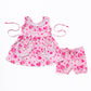 Pink floral print pocket lace girl shorts set