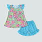 Green turtle print girl set