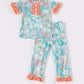 Green floral ruffle pajamas set