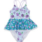 Blue floral print girl swimsuit