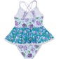 Blue floral print girl swimsuit