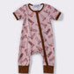 Brown & pink boots zipper romper