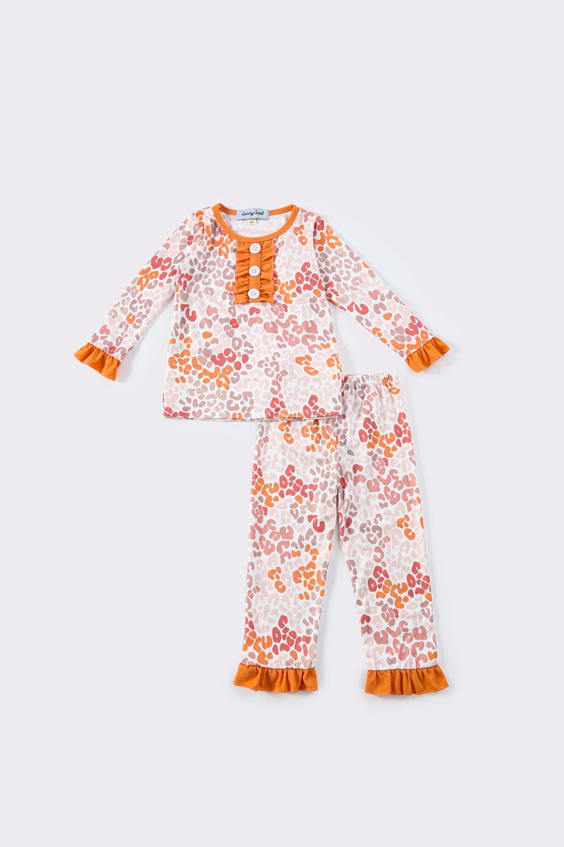 Orange leopard ruffle girl set