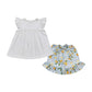 White lemon print girl ruffle shorts set