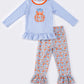 Blue stripe pumpkin applique girl set