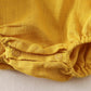 Mustard linen girl ruffle bubble