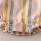 Multi stripe linen girl ruffle bubble