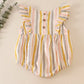 Multi stripe linen girl ruffle bubble