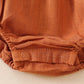 Caramel linen floral embroidery ruffle bubble