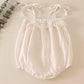 White strap ruffle linen girl bubble