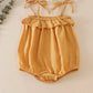 Mustard strap ruffle linen girl bubble